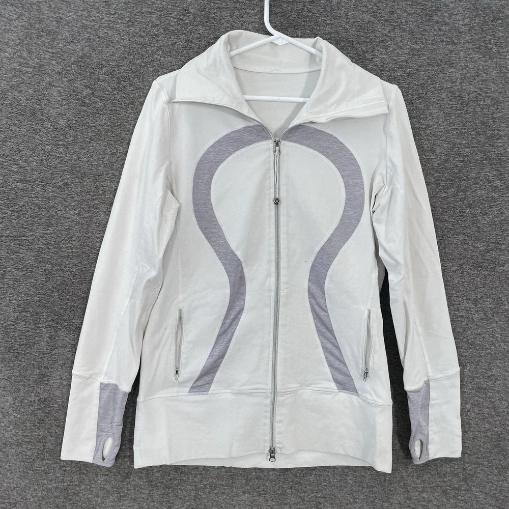 Lululemon Jacket Womens 10 White Gray Full Zip Thumbholes Track Define Yoga